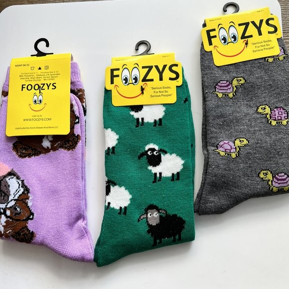 Exquisite Foozys Novelty Socks - Featuring Monkey, Owl, Turtle, Fox, Dog - Picture 2 of 11